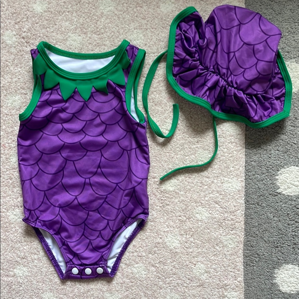 Purple and Green Kids Swim One Piece